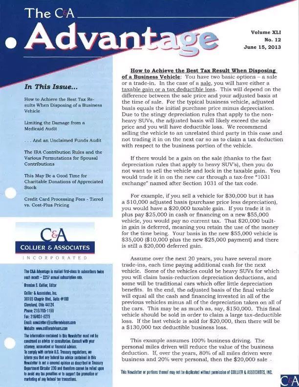 The image shows a printed document titled The CA Advantage with text content visible beneath the title.